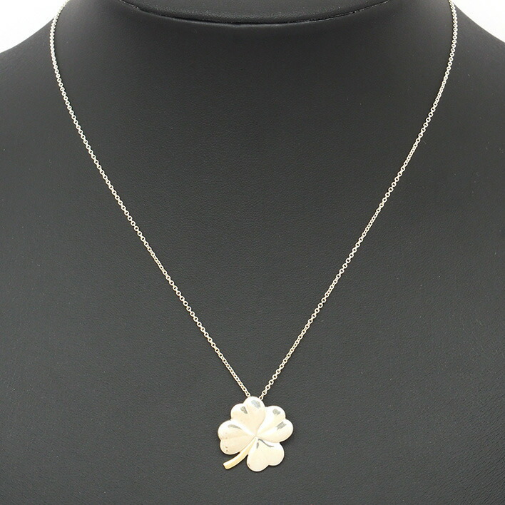 Tiffany Co Four Leaf Clover Motif Pendant Silver Yellow Gold